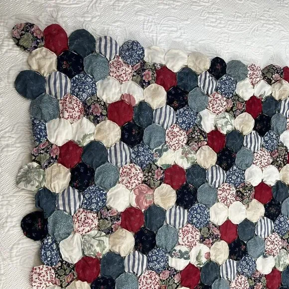Vintage Handmade Amish Yo Yo Quilt Throw Table Decor Cottagecore 52x62